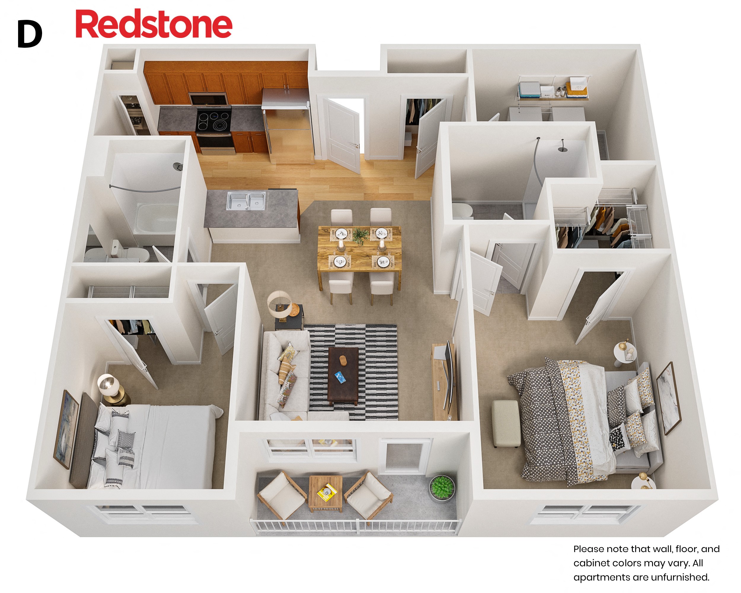 Floor plan for 2 beds, 2 baths, 1158 sqft